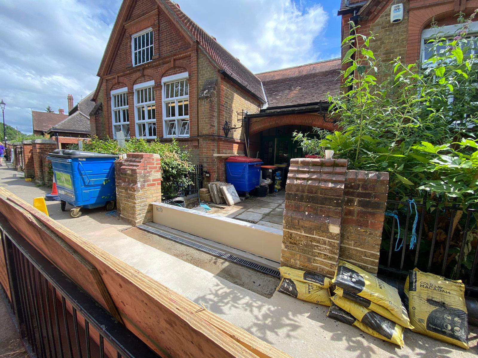Staples Road School in Loughton protected with Lakeside Automatic Self-Rising Flood Barriers